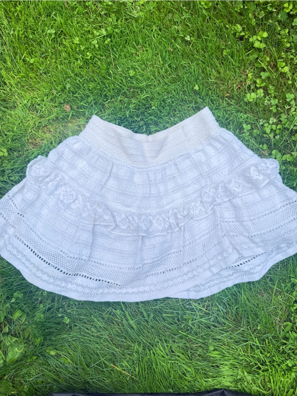 aerie White Eyelet Tiered Mini Skirt